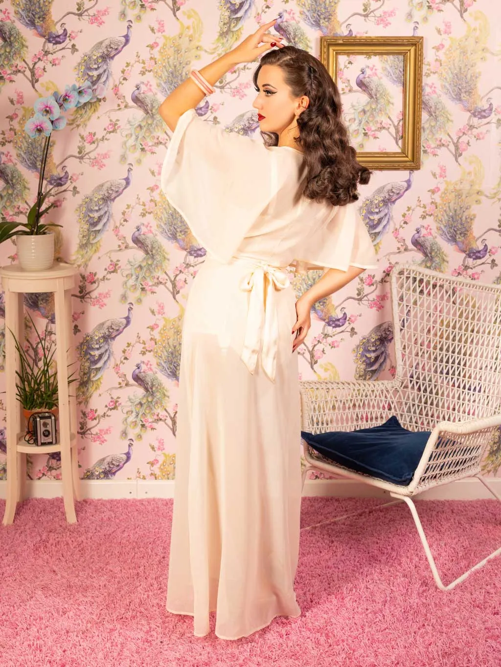 1930s Sheer Lounging Robe Peach
