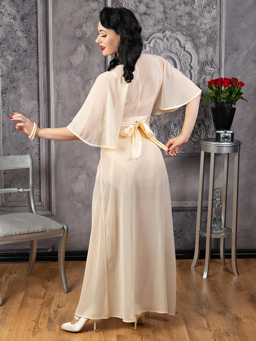 1930s Sheer Lounging Robe Peach