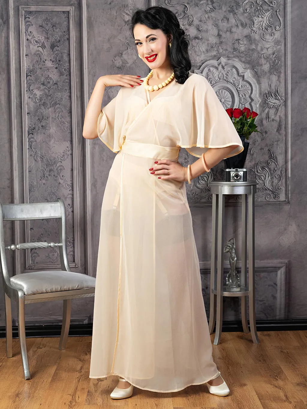 1930s Sheer Lounging Robe Peach