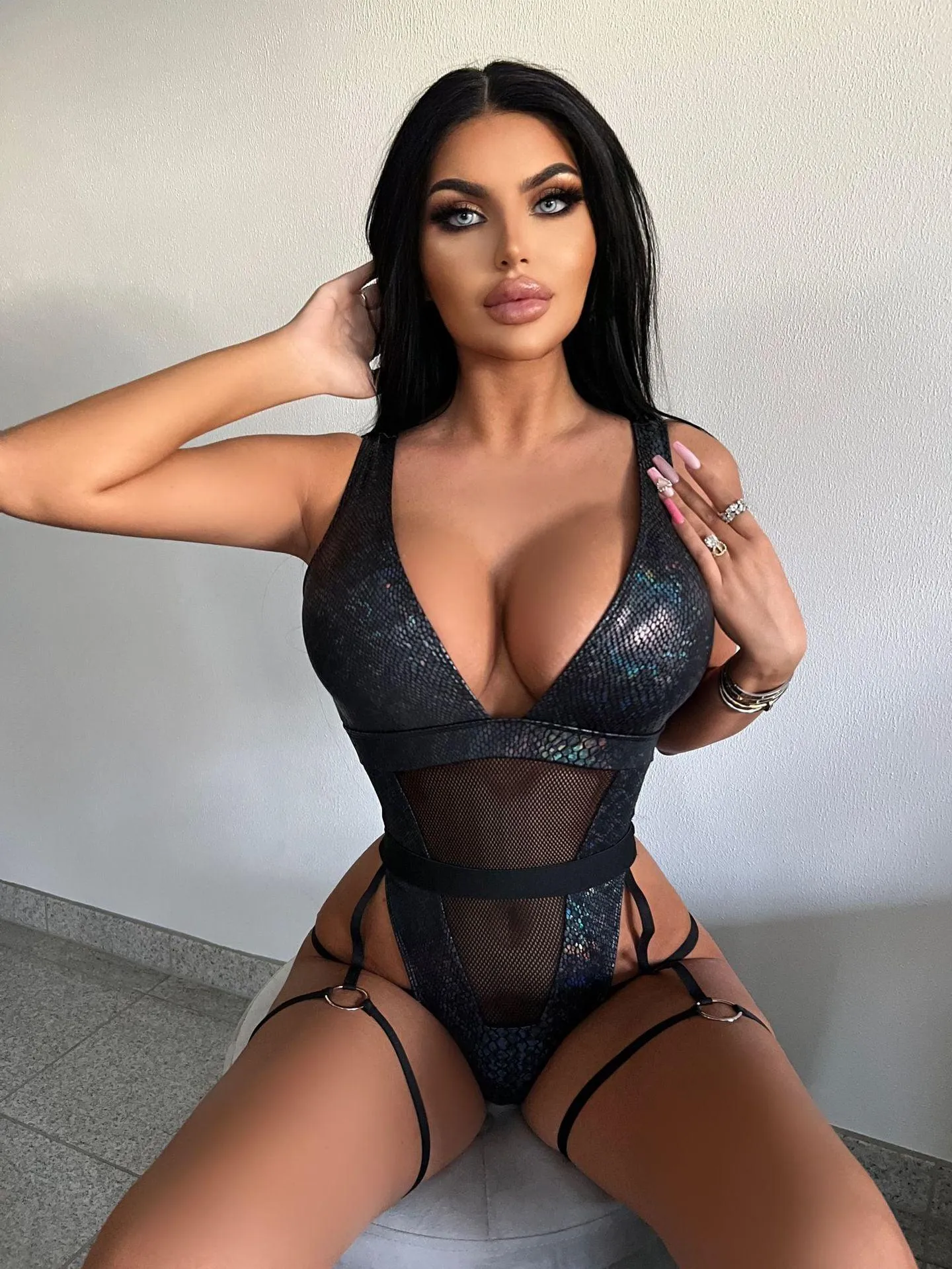 2025 new deep V sexy bodysuit hot mesh patchwork female bikini spot