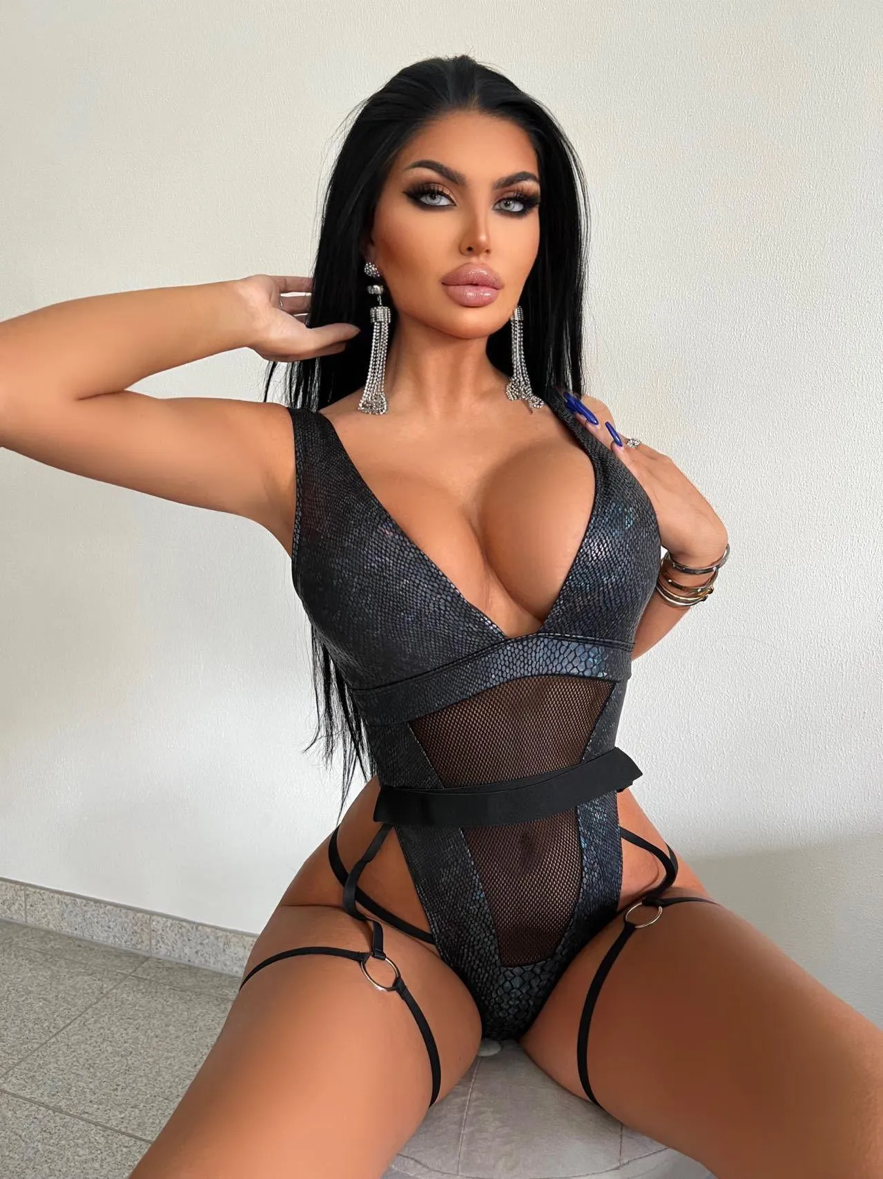 2025 new deep V sexy bodysuit hot mesh patchwork female bikini spot