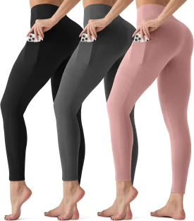 3 Pack Leggings with Pockets for Women,Butt Lift High Waisted Tummy Control Workout Yoga Pants Reg & Plus Size