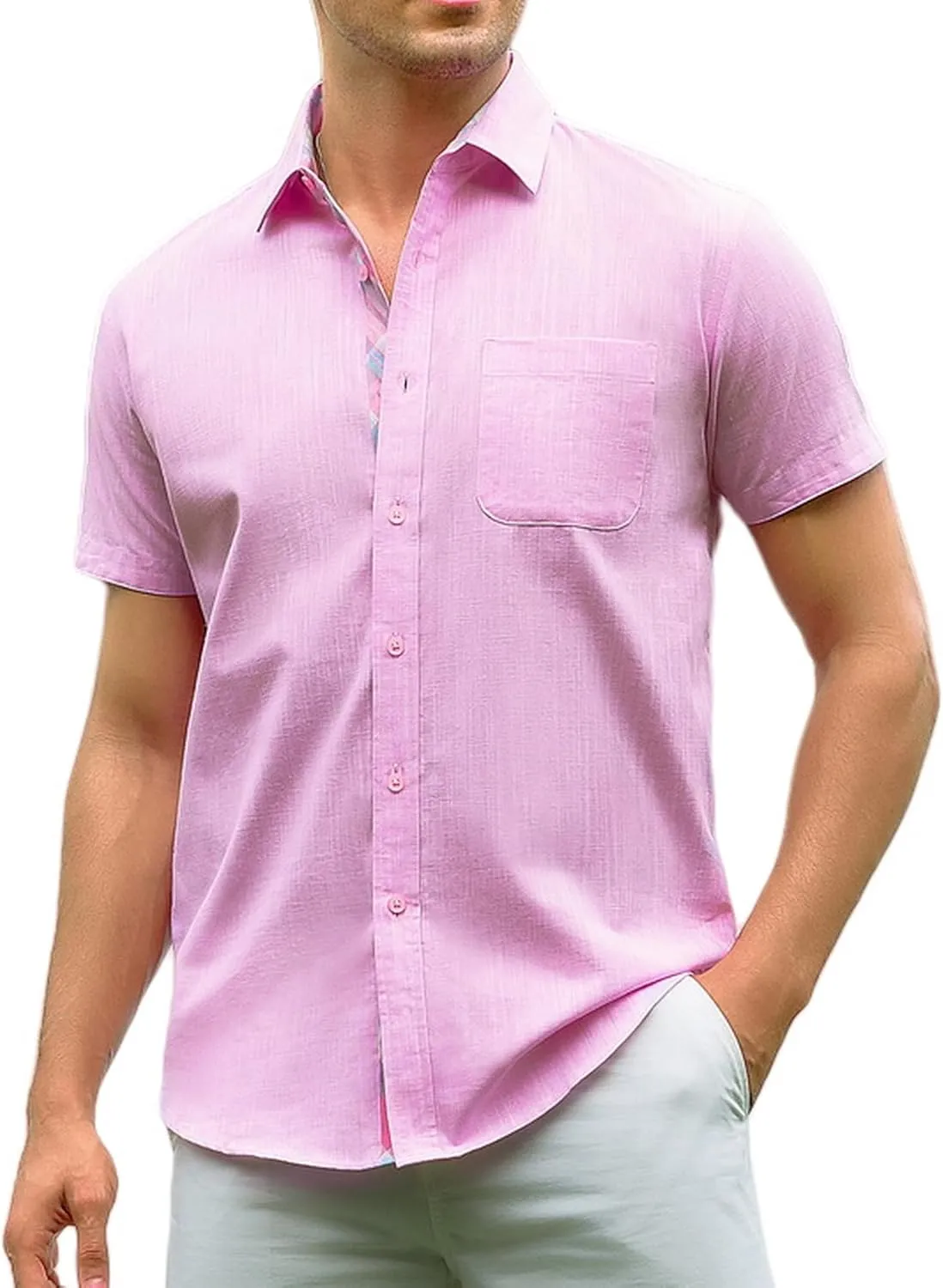 Alex Vando Mens Dress Shirts 4-Way Stretch Wrinkle Free Regular Fit Short Sleeve Men Button Down Shirt