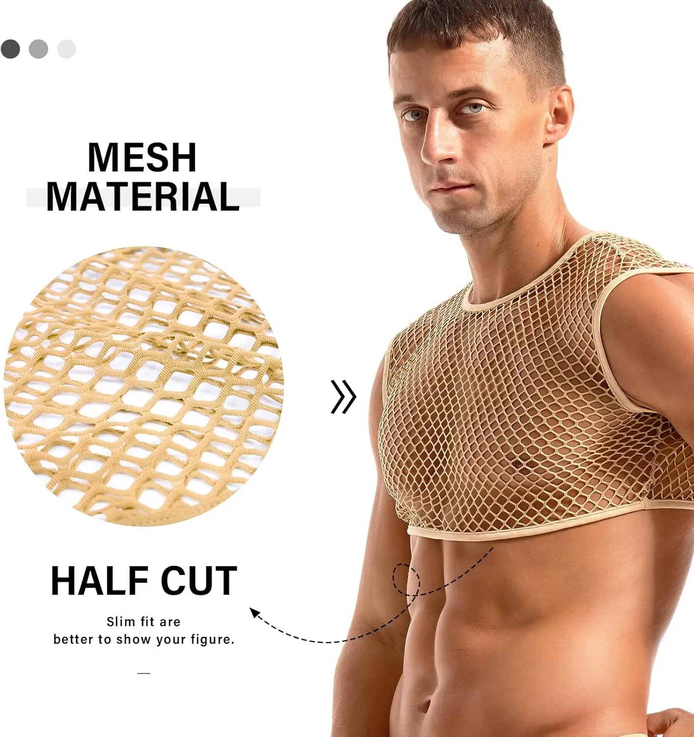 AMY COULEE Mens Fishnet Crop Top Sexy Mesh Tank Top See Through Sleeveless Undershirts Nightclub Party Vest