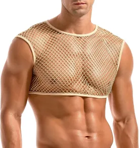 AMY COULEE Mens Fishnet Crop Top Sexy Mesh Tank Top See Through Sleeveless Undershirts Nightclub Party Vest