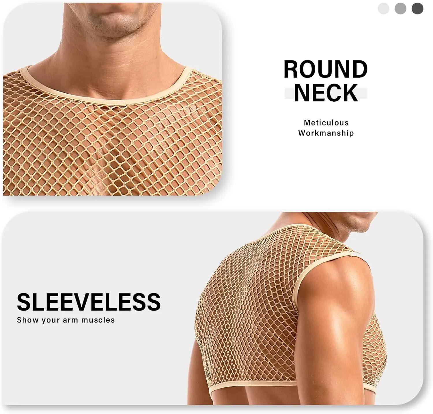 AMY COULEE Mens Fishnet Crop Top Sexy Mesh Tank Top See Through Sleeveless Undershirts Nightclub Party Vest