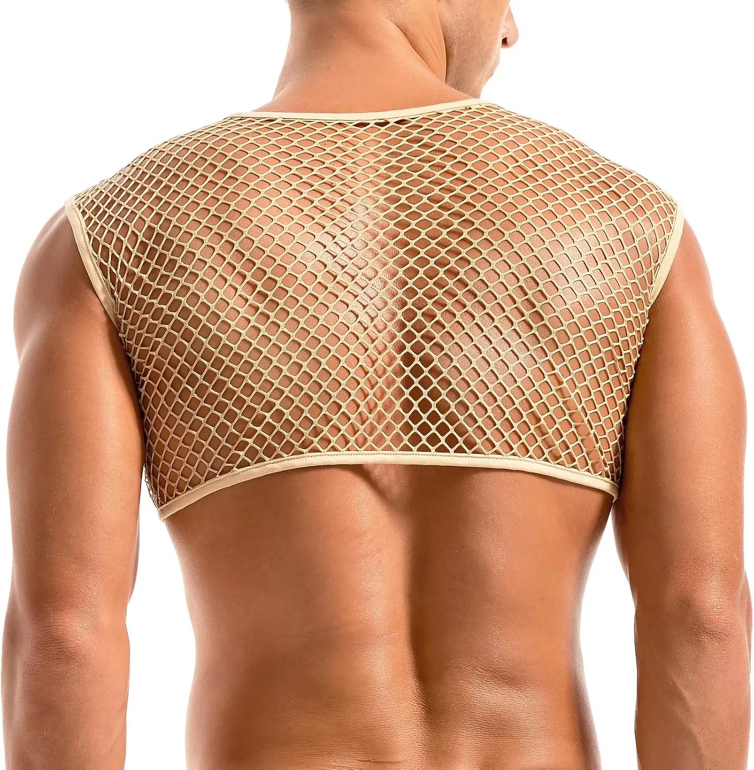 AMY COULEE Mens Fishnet Crop Top Sexy Mesh Tank Top See Through Sleeveless Undershirts Nightclub Party Vest