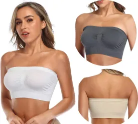 ANGOOL Strapless Comfort Wireless Bra with Slip Silicone Bandeau Bralette Tube Top