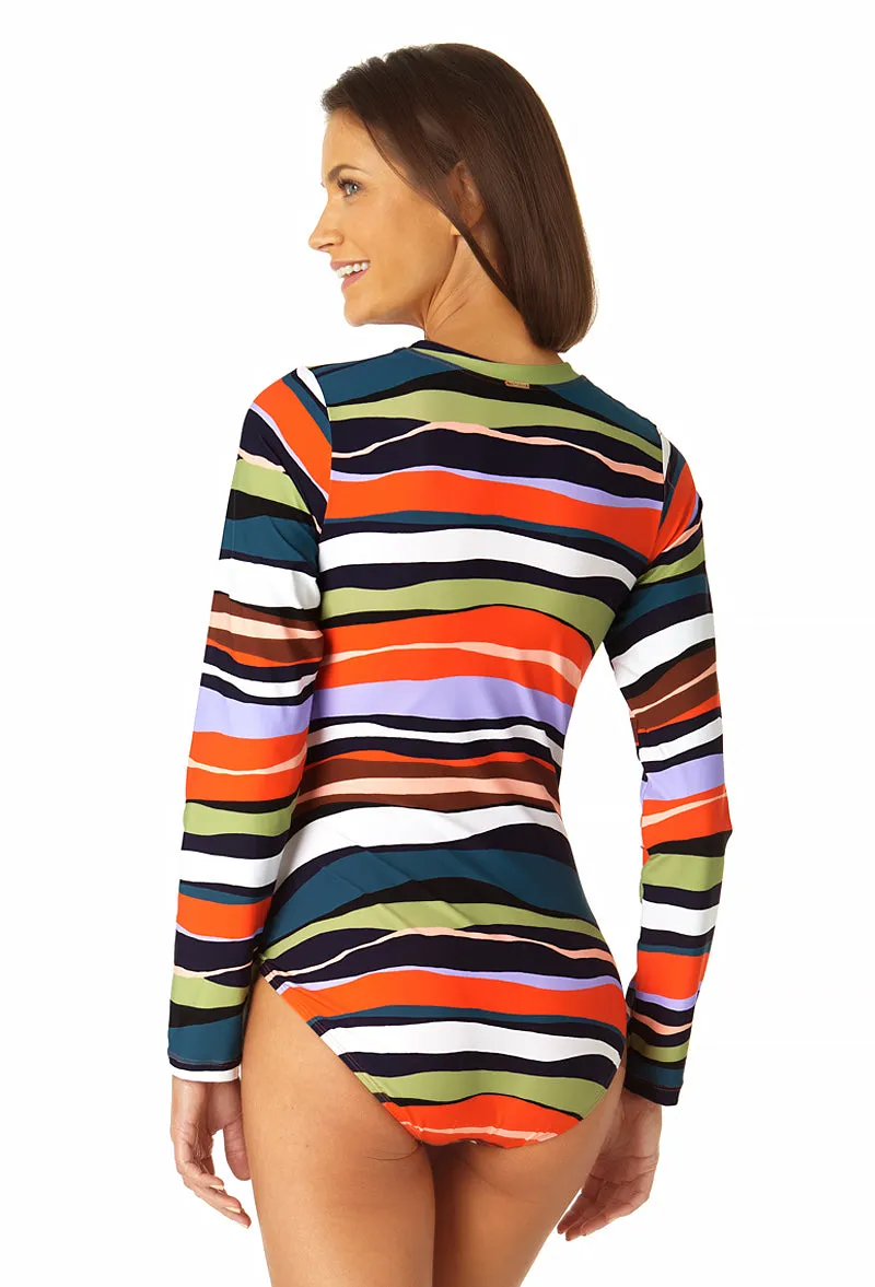 Anne Cole - Women's Long Sleeve Front Zip Rash Guard Swimsuit