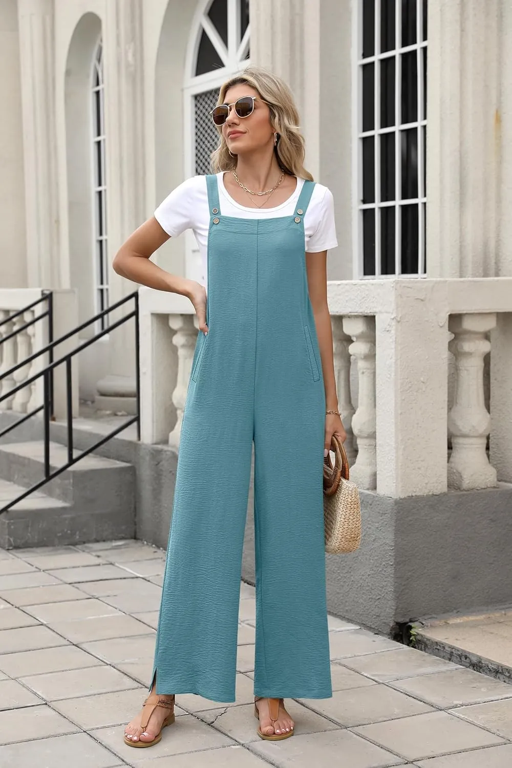 ANRABESS Overalls for Women 2025 Summer Casual Loose One Piece Outfits Baggt Wide Leg Jumpers Lightweight Comfy Rompers
