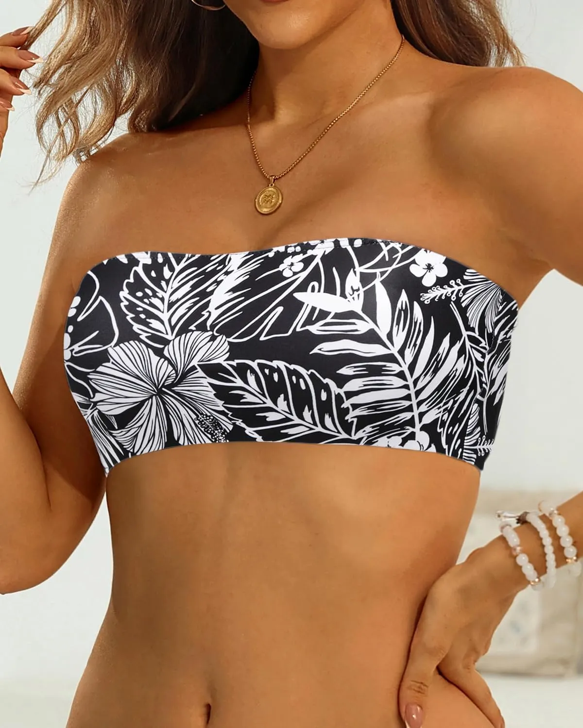 Aqua Eve Women Strapless Bikini Top Only Bandeau Swim Top Tube Top Swimsuit
