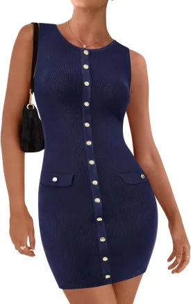 BTFBM Womens Short Bodycon Dress Summer 2025 Crewneck Sleeveless Knit Trendy Tight Fitted Wedding Going Out Dresses