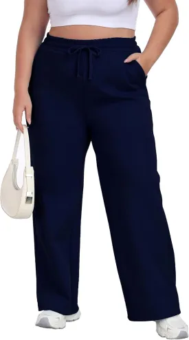 Cheapestbuy Women's Plus Size Wide Leg Sweatpants Stretchy Baggy Sweat Pants Loose Active Pants with Pockets