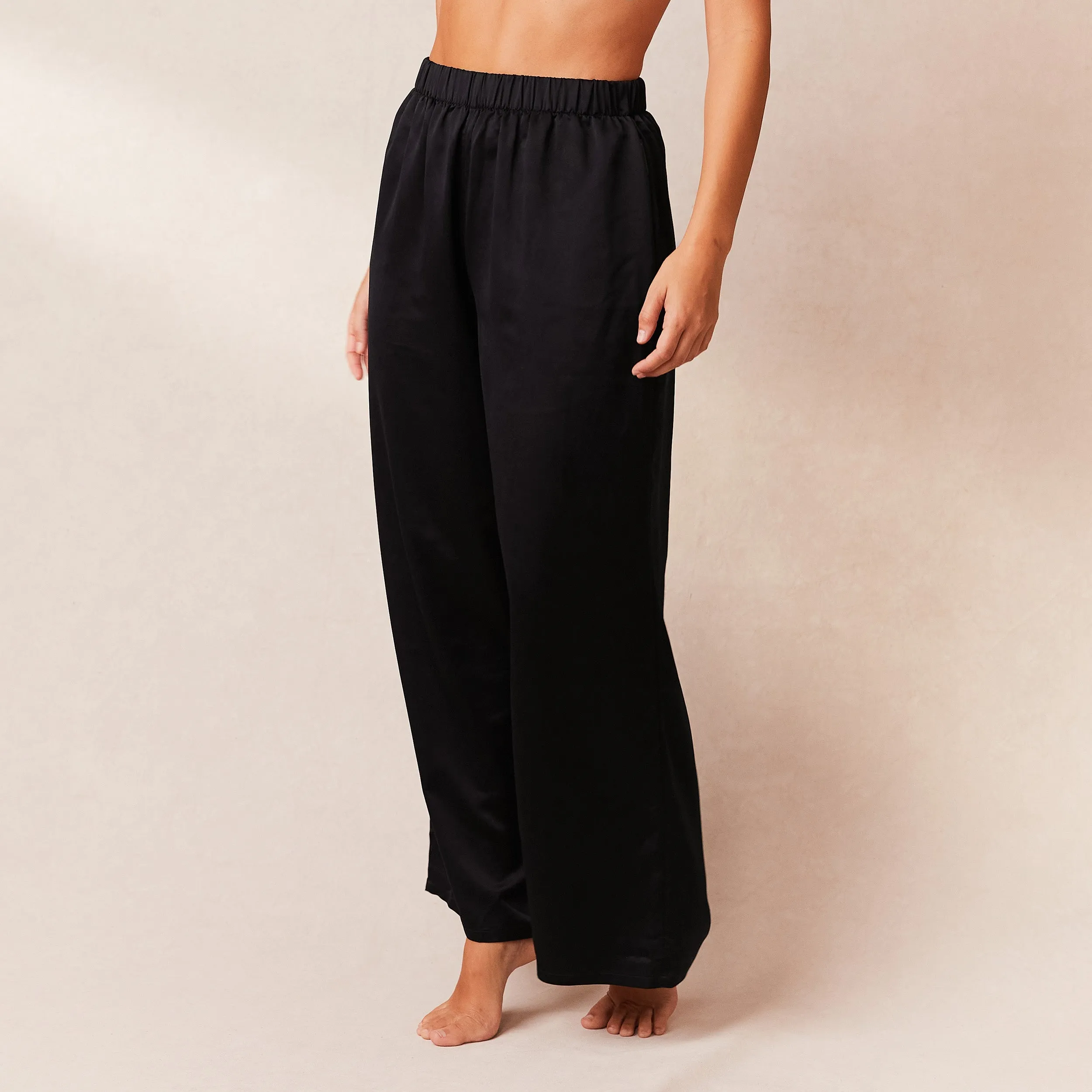 Classic Satin Pajama Pants - Black