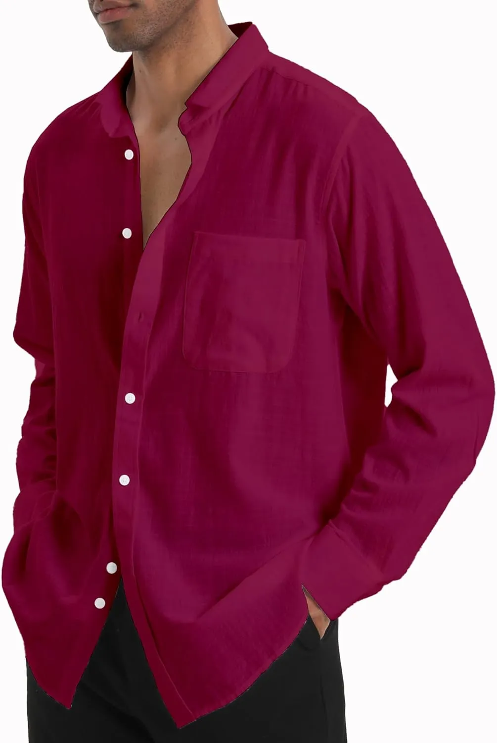 Cotton Linen Beach Shirts: Men's Casual Button Down Long Sleeve Loose Fit Dress Shirt with Pocket Tops