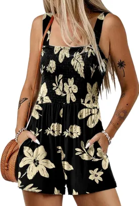 Dokotoo Women's Summer Casual Smocked Rompers Square Neck Sleeveless Loose Shorts Jumpsuits 2025 Beach Vacation Outfits