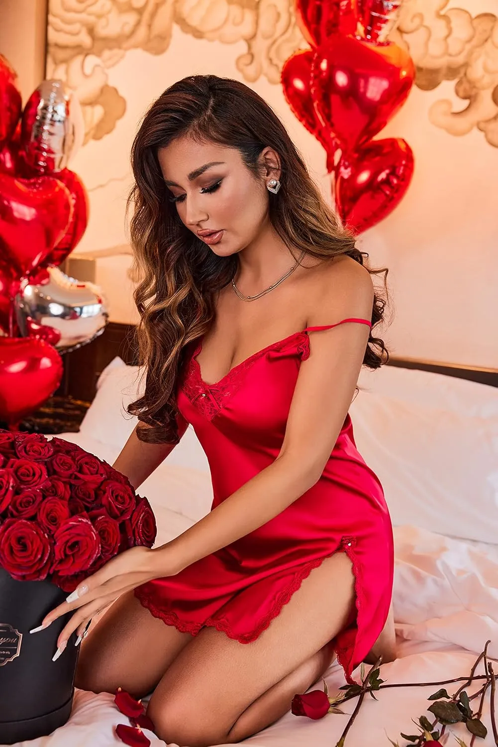 Ekouaer Nightgown Satin Lingerie Sleeveless Sleep Dress Babydoll Nightie Slip Chemise