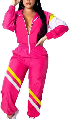 EOSIEDUR Women's Pullover Hoodies Jumpsuit Zipper Jacket Windbreaker Elastic Waistband Pants One Piece Outfits Tracksuit Set