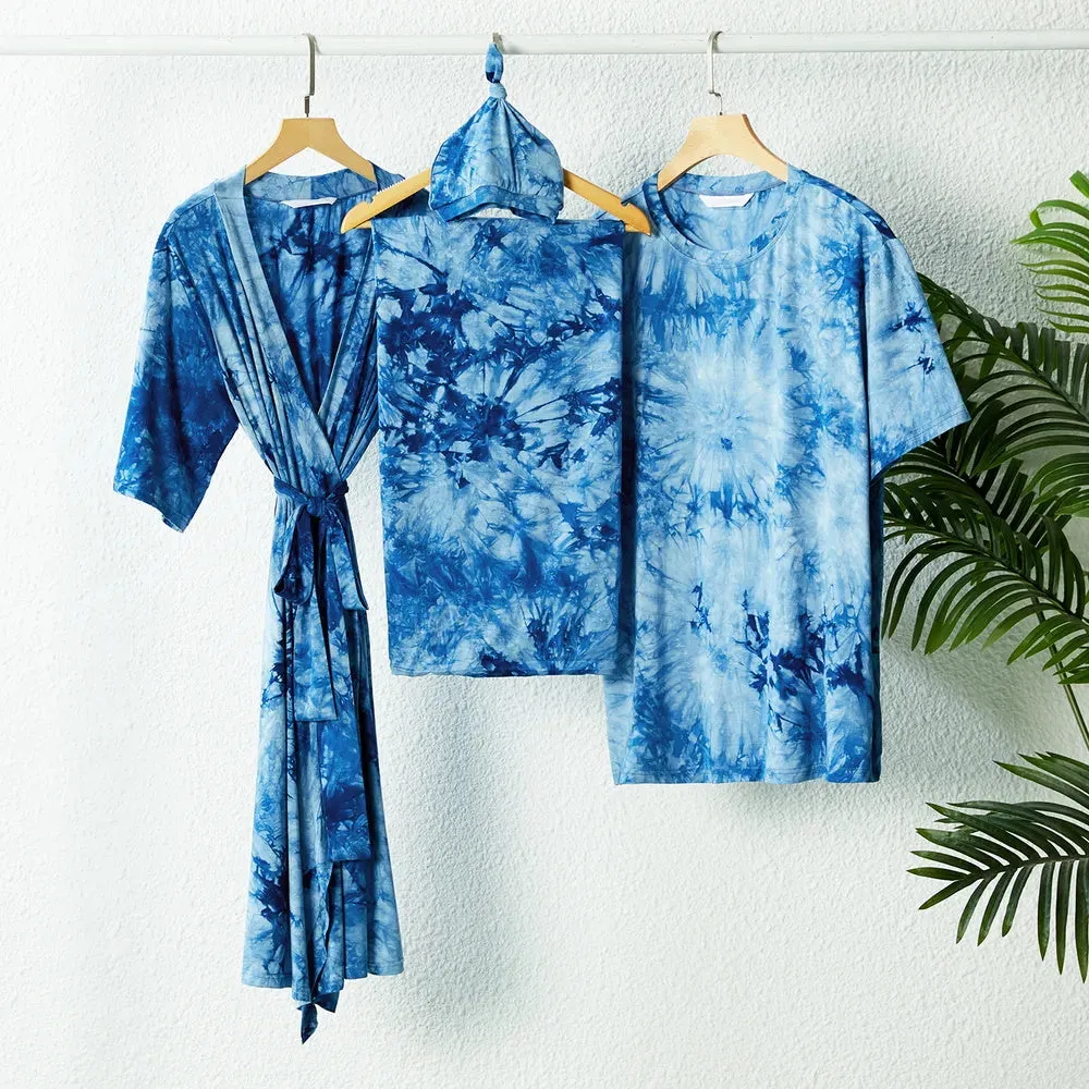 Family Matching Set Allover Half-sleeve Belted Robe and Swaddle Blanket or Cotton Short-sleeve Sets