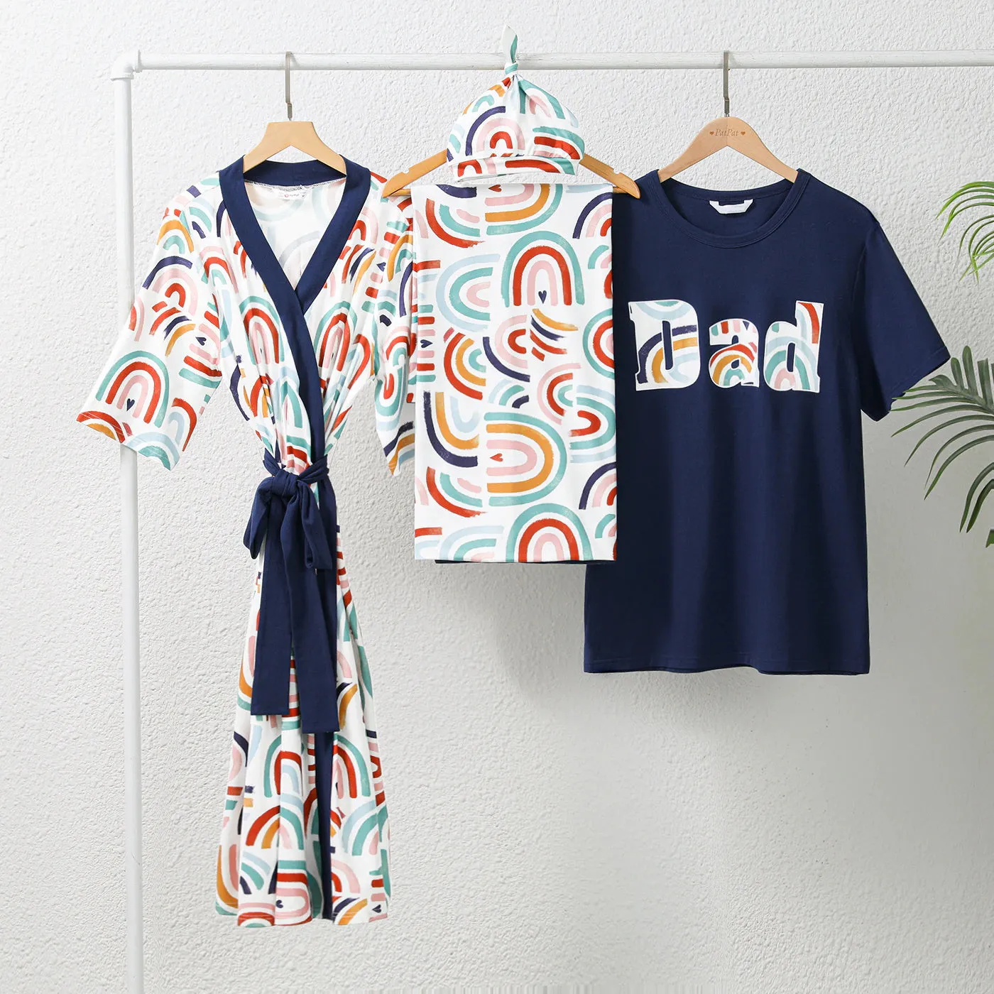 Family Matching Set Allover Half-sleeve Belted Robe and Swaddle Blanket or Cotton Short-sleeve Sets