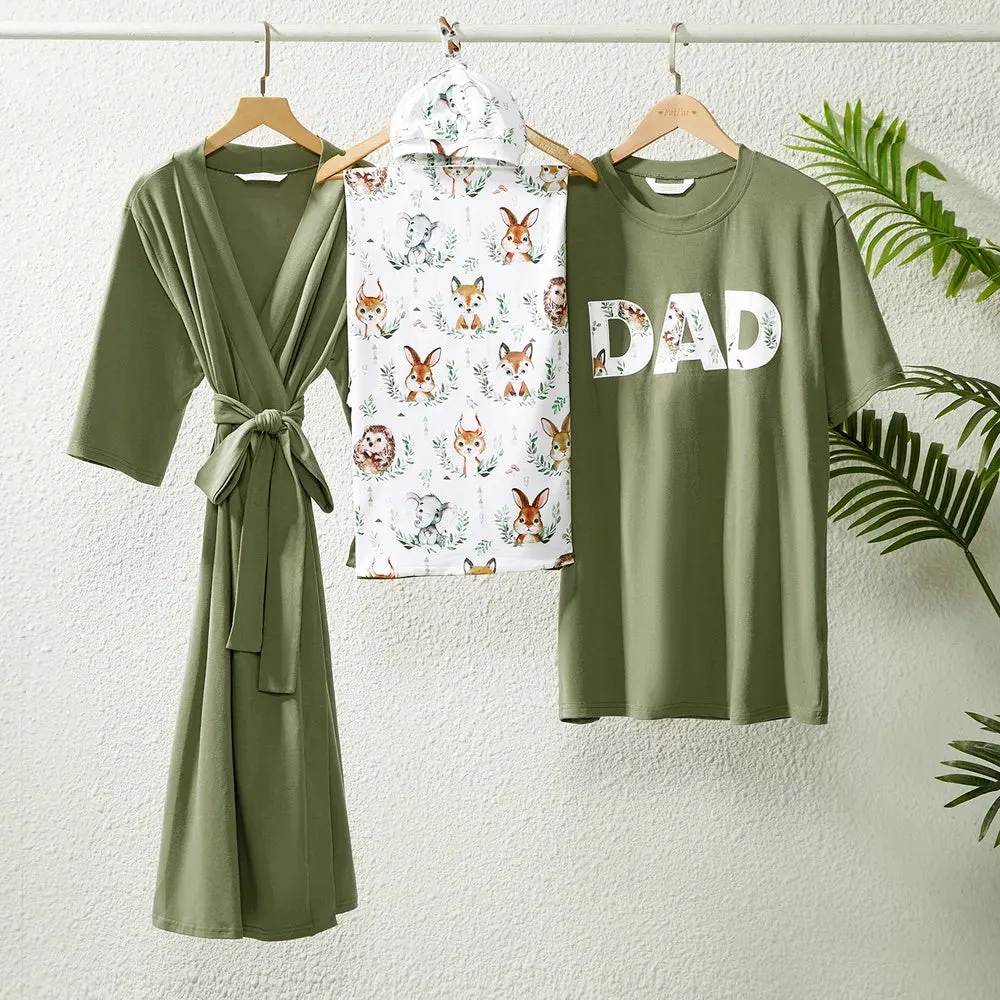 Family Matching Set Allover Half-sleeve Belted Robe and Swaddle Blanket or Cotton Short-sleeve Sets