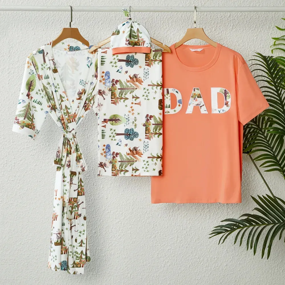 Family Matching Set Allover Half-sleeve Belted Robe and Swaddle Blanket or Cotton Short-sleeve Sets