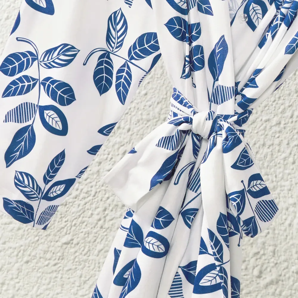 Family Matching Set Allover Half-sleeve Belted Robe and Swaddle Blanket or Cotton Short-sleeve Sets