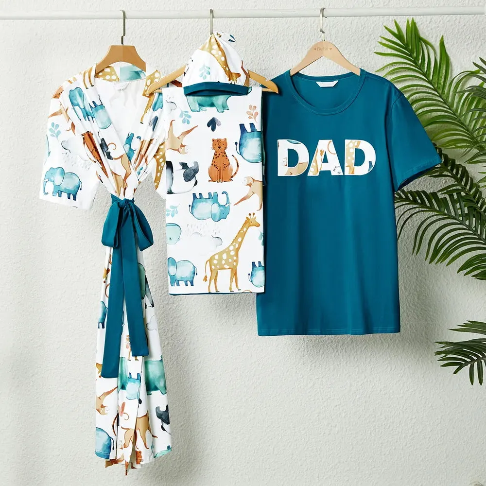 Family Matching Set Allover Half-sleeve Belted Robe and Swaddle Blanket or Cotton Short-sleeve Sets