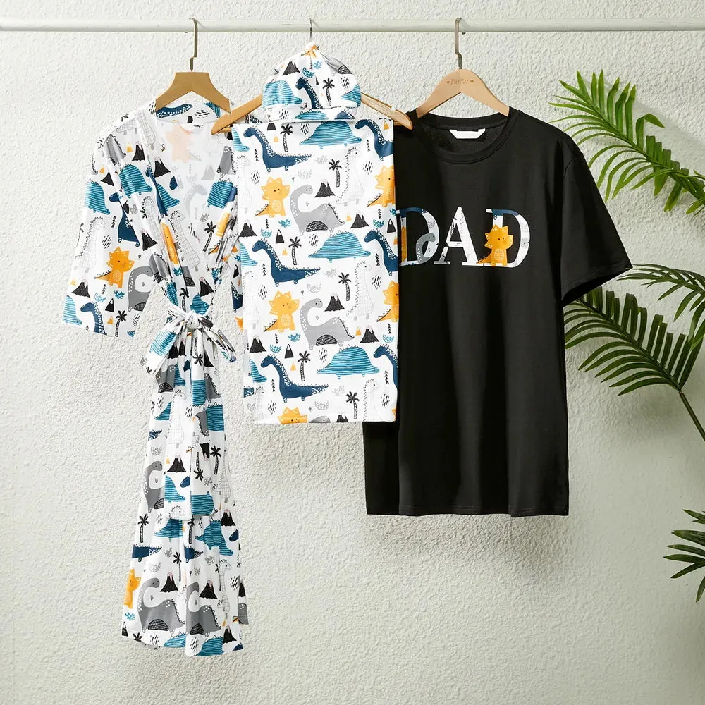 Family Matching Set Allover Half-sleeve Belted Robe and Swaddle Blanket or Cotton Short-sleeve Sets