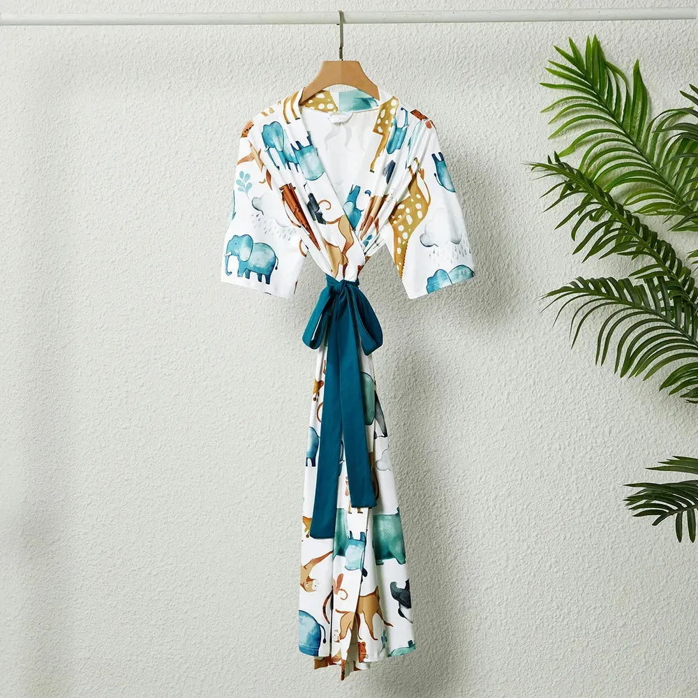 Family Matching Set Allover Half-sleeve Belted Robe and Swaddle Blanket or Cotton Short-sleeve Sets