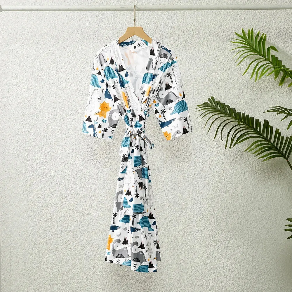 Family Matching Set Allover Half-sleeve Belted Robe and Swaddle Blanket or Cotton Short-sleeve Sets