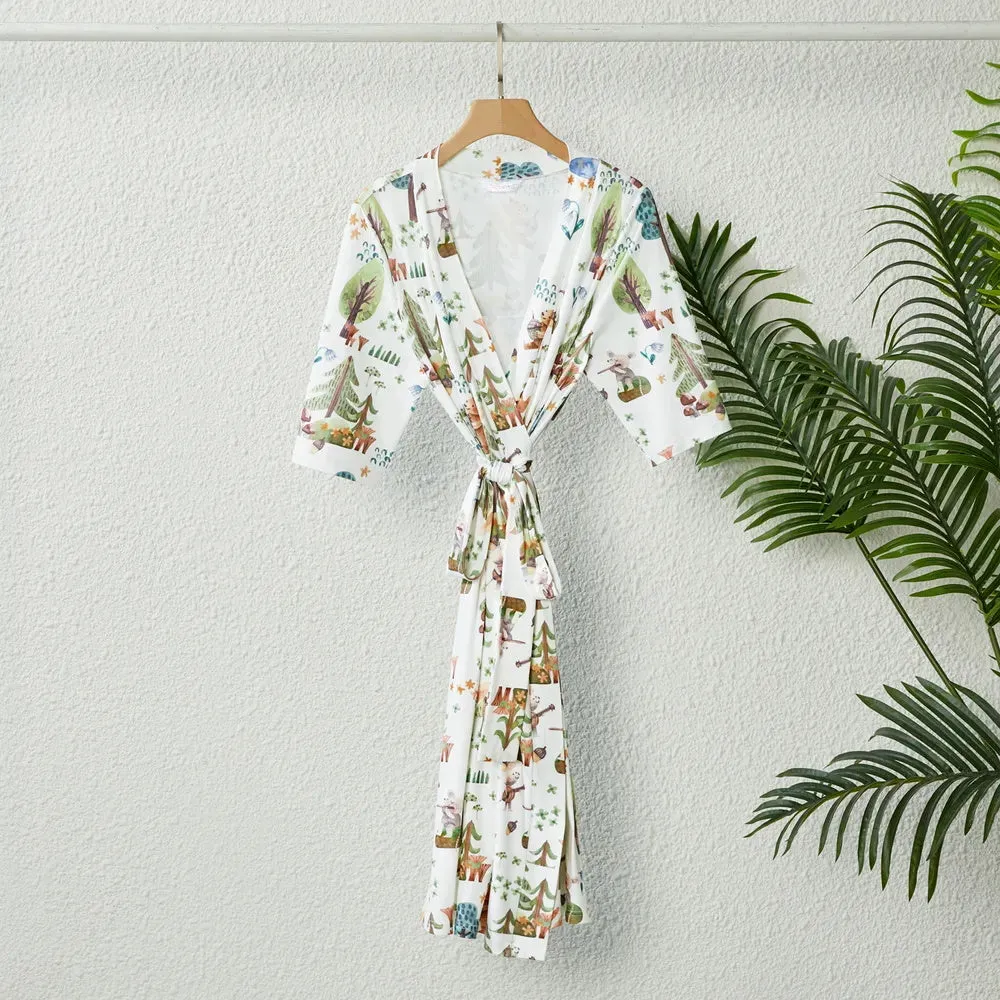 Family Matching Set Allover Half-sleeve Belted Robe and Swaddle Blanket or Cotton Short-sleeve Sets