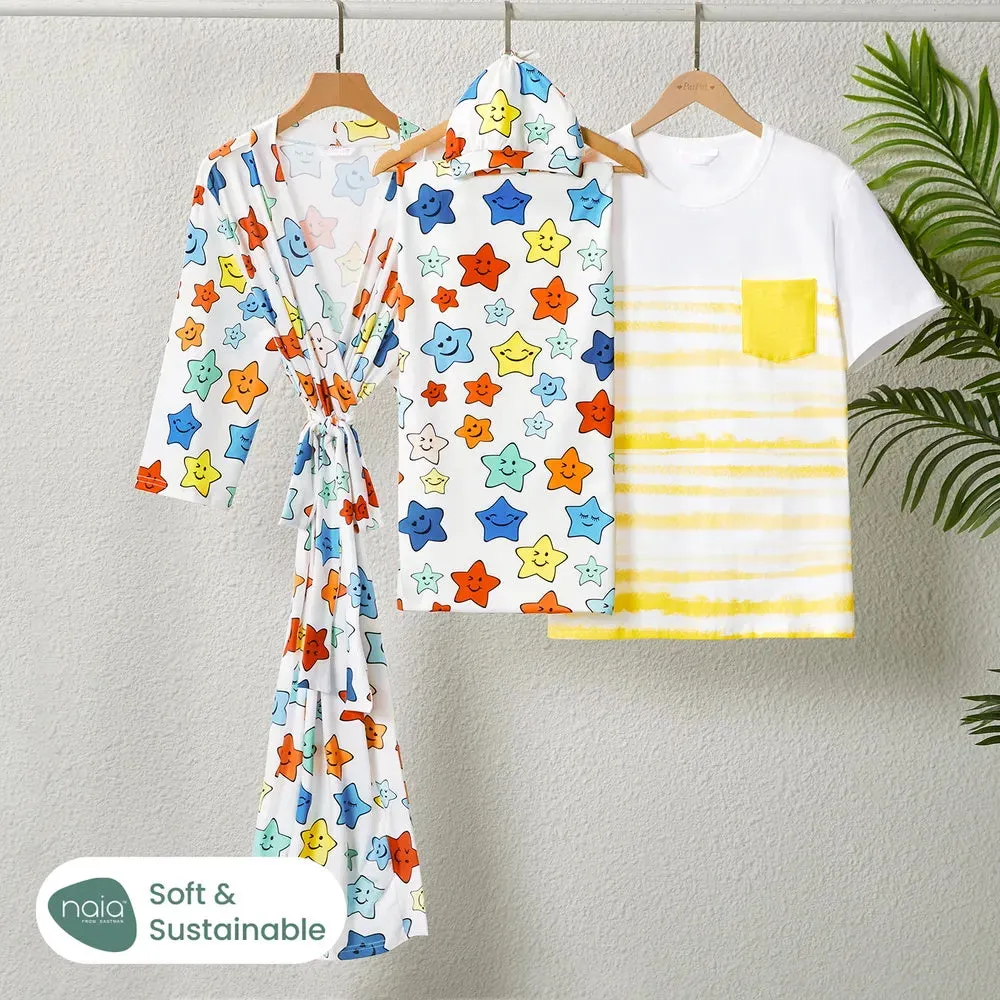 Family Matching Set Allover Half-sleeve Belted Robe and Swaddle Blanket or Cotton Short-sleeve Sets