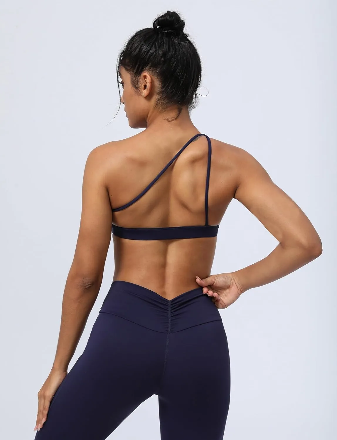 FEOYA Women One Shoulder Sports Bra Workout One Spaghetti Strap Asymmetrical Backless Bra Fitness Training Gym Yoga Wear
