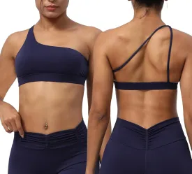 FEOYA Women One Shoulder Sports Bra Workout One Spaghetti Strap Asymmetrical Backless Bra Fitness Training Gym Yoga Wear