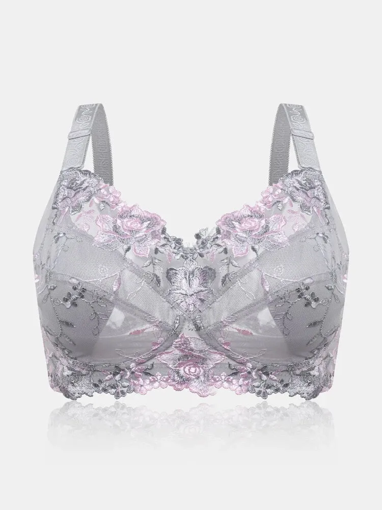 Floral Embroidered Wireless Full Cup Lightly Lined Bra