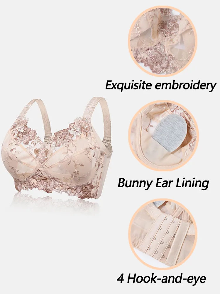 Floral Embroidered Wireless Full Cup Lightly Lined Bra