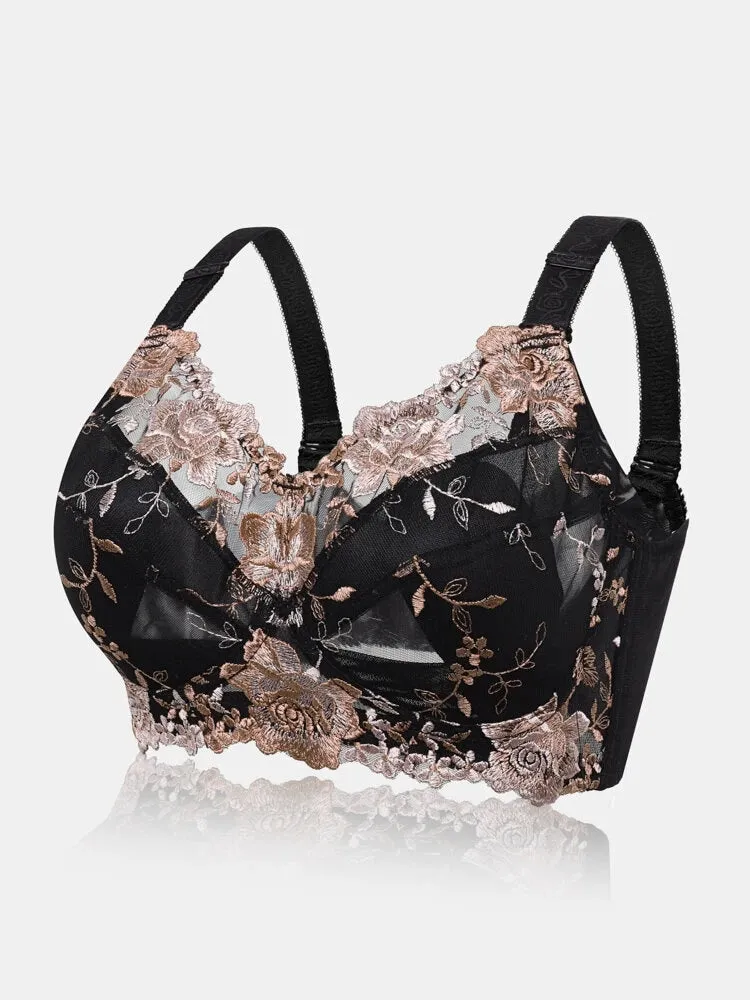 Floral Embroidered Wireless Full Cup Lightly Lined Bra