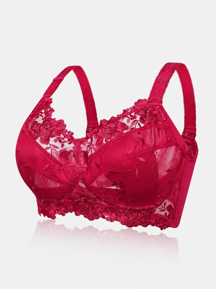 Floral Embroidered Wireless Full Cup Lightly Lined Bra