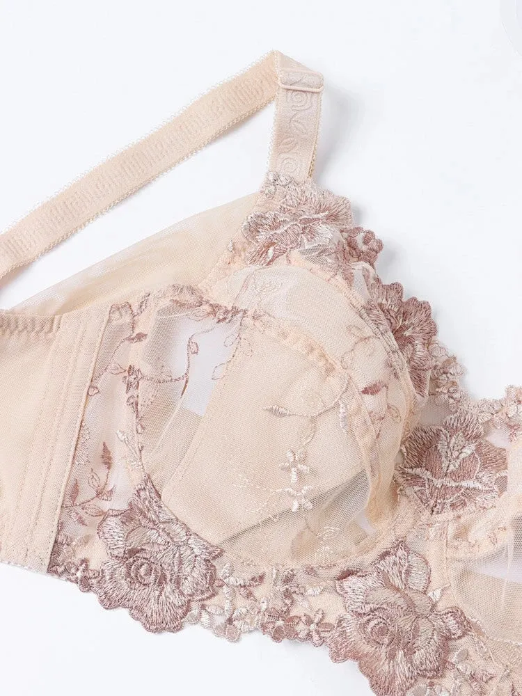 Floral Embroidered Wireless Full Cup Lightly Lined Bra