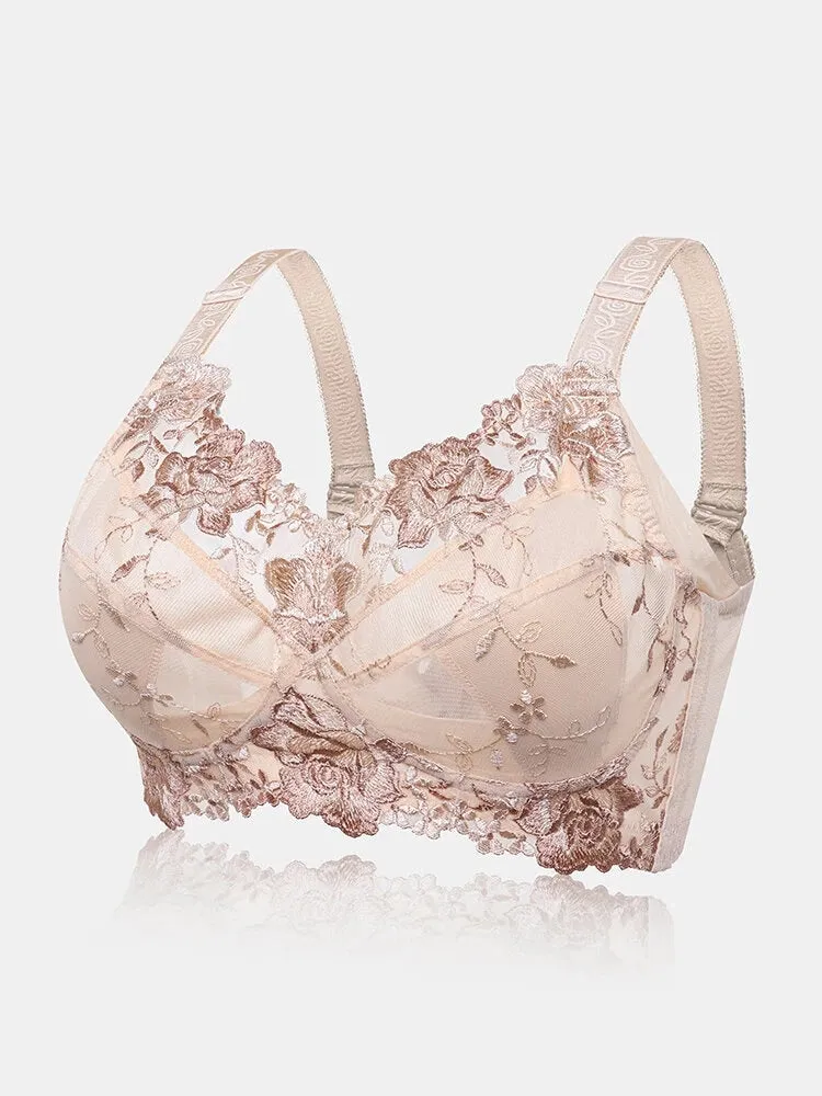 Floral Embroidered Wireless Full Cup Lightly Lined Bra