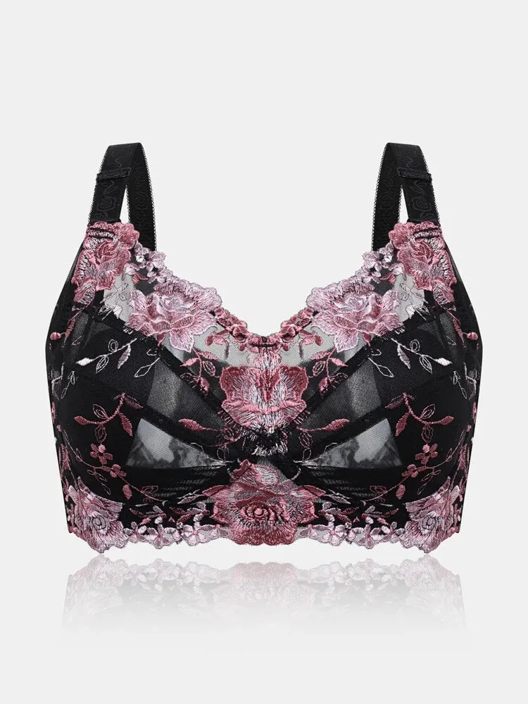 Floral Embroidered Wireless Full Cup Lightly Lined Bra