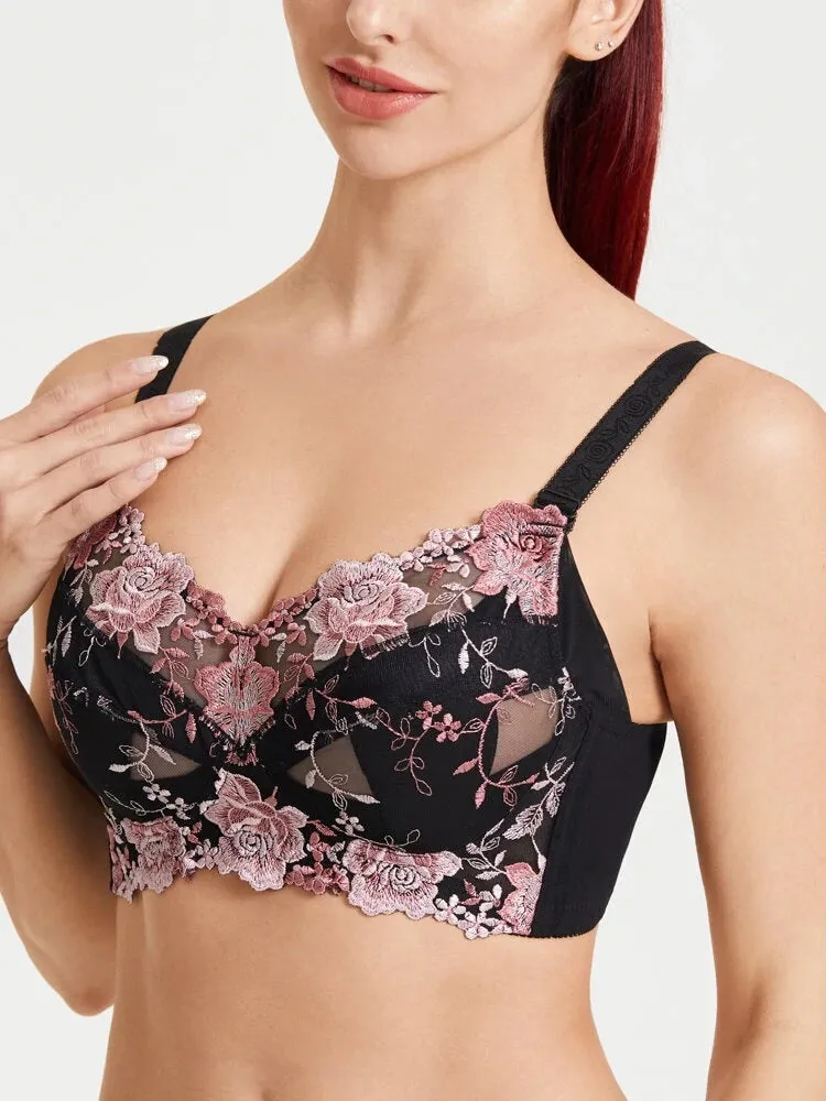 Floral Embroidered Wireless Full Cup Lightly Lined Bra