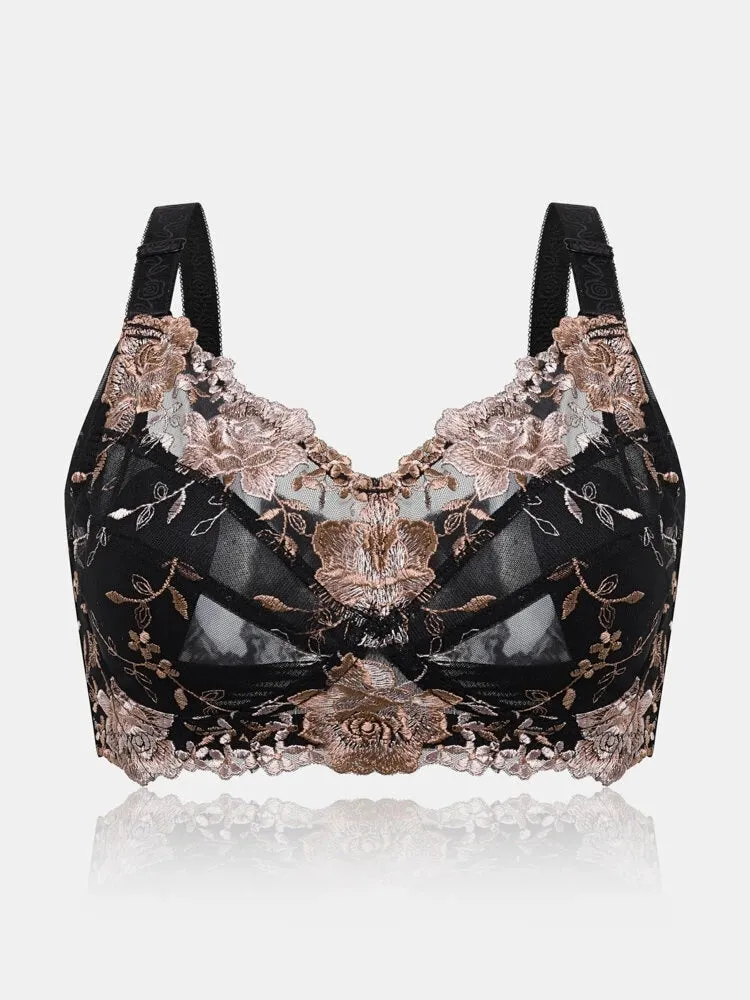 Floral Embroidered Wireless Full Cup Lightly Lined Bra