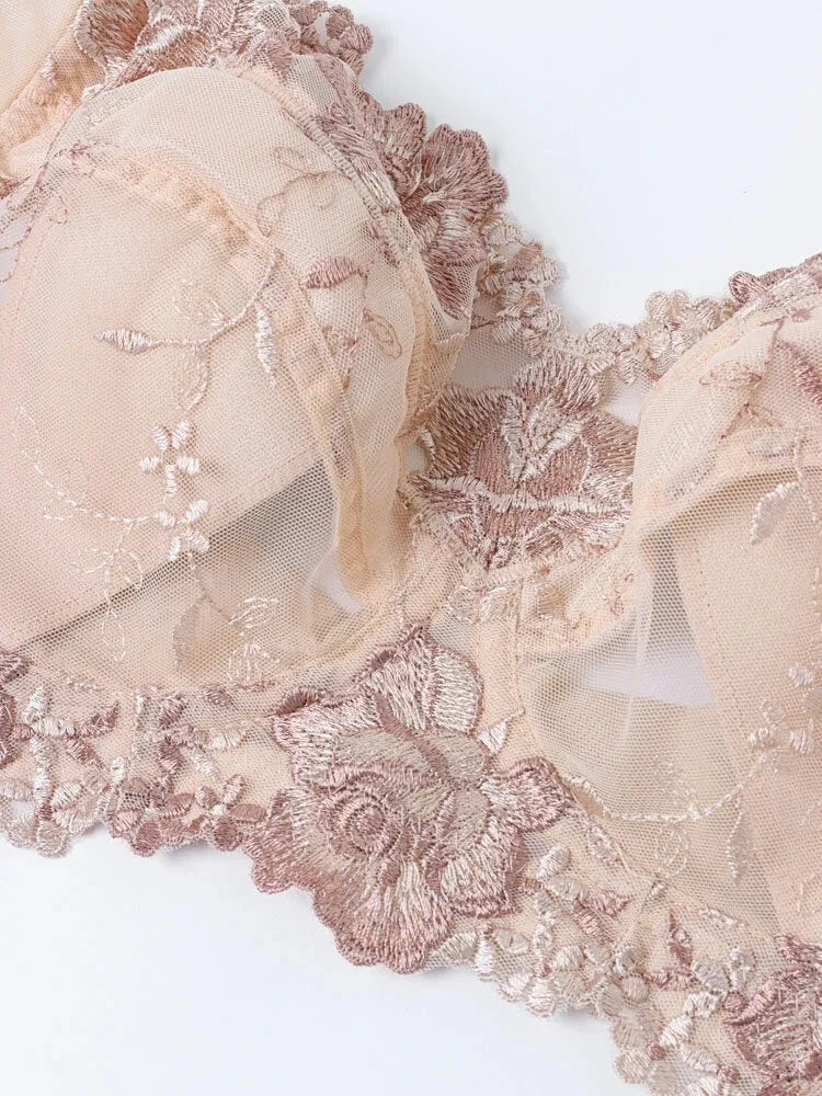 Floral Embroidered Wireless Full Cup Lightly Lined Bra