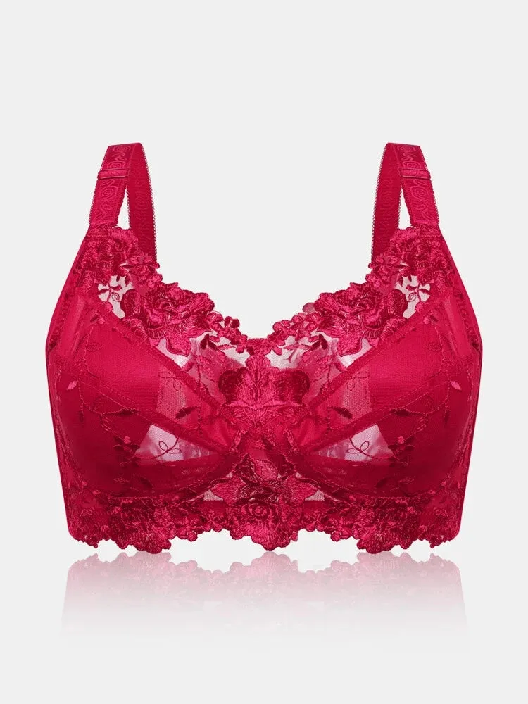 Floral Embroidered Wireless Full Cup Lightly Lined Bra