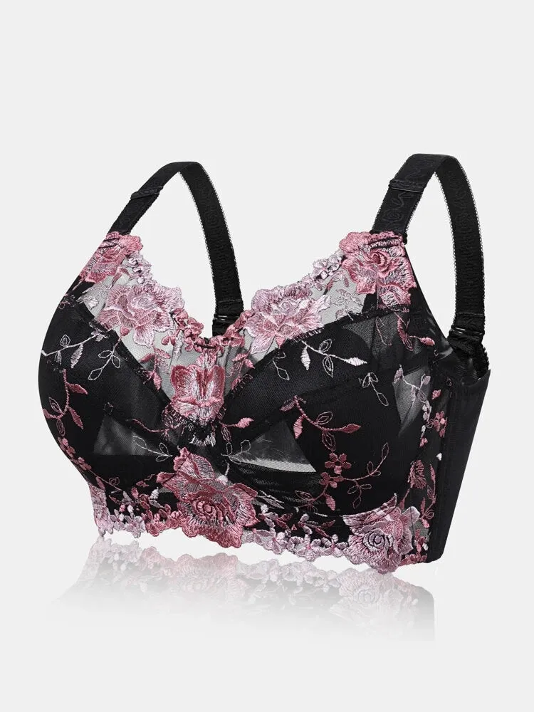 Floral Embroidered Wireless Full Cup Lightly Lined Bra