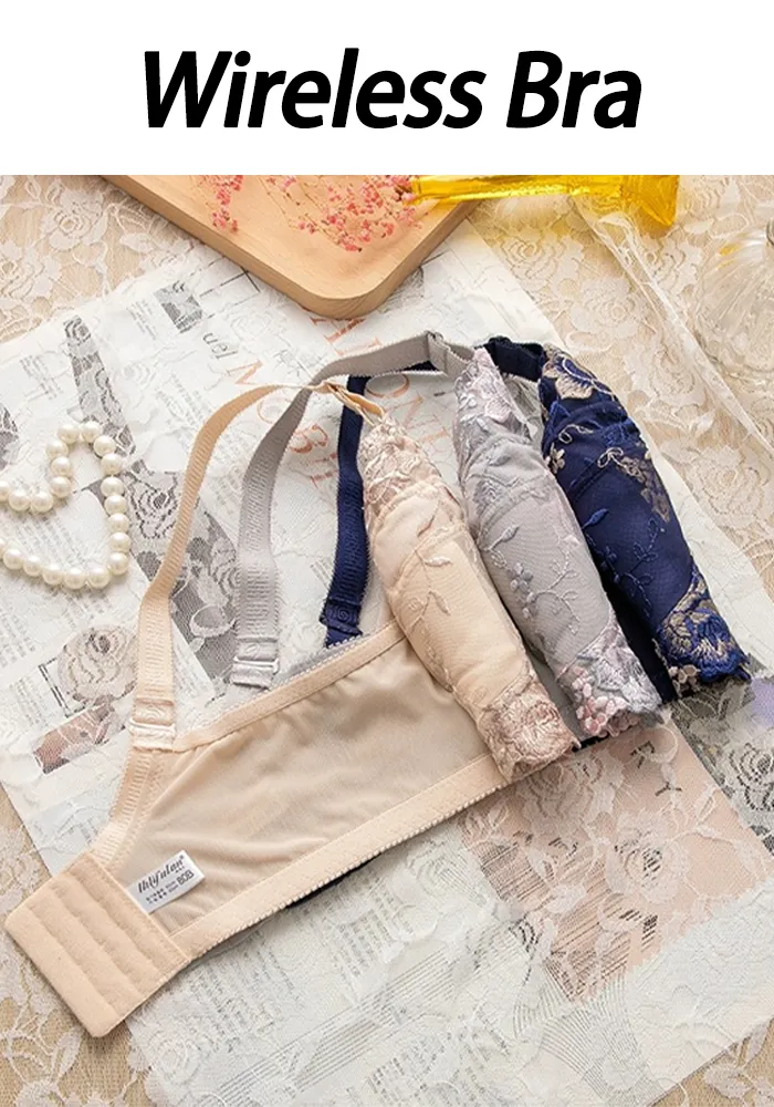 Floral Embroidered Wireless Full Cup Lightly Lined Bra