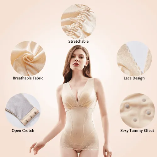 Full Body Tummy Control Butt Lifter V Front Lace Bodysuit