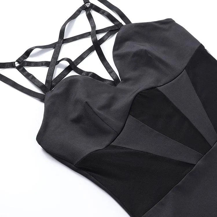 Gothic Pentagram One Piece, Backless Swimsuit For Women